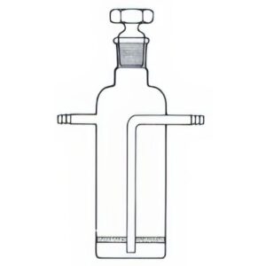 Bottiglia lavaggio gas, in vetro borosilicato Duran, 500ml, con tappo NS 29/32, piastra sul fondo e tubo centrale con foro